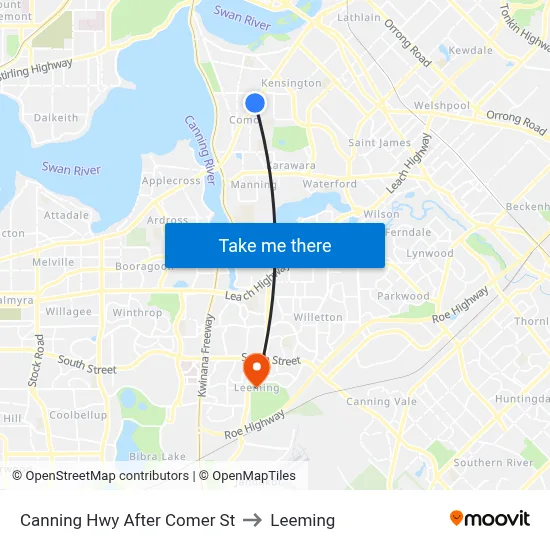 Canning Hwy After Comer St to Leeming map