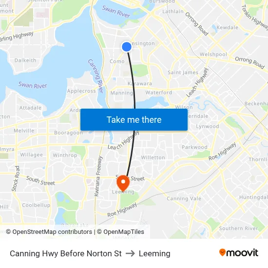 Canning Hwy Before Norton St to Leeming map
