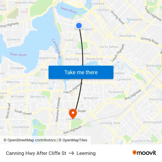 Canning Hwy After Cliffe St to Leeming map