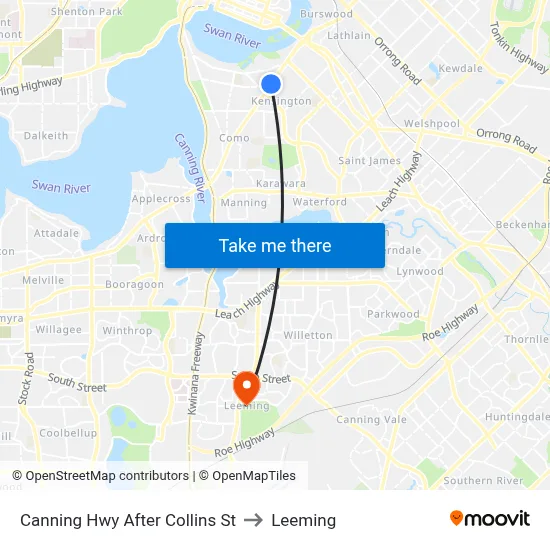 Canning Hwy After Collins St to Leeming map
