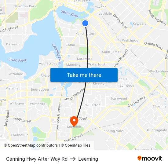 Canning Hwy After Way Rd to Leeming map