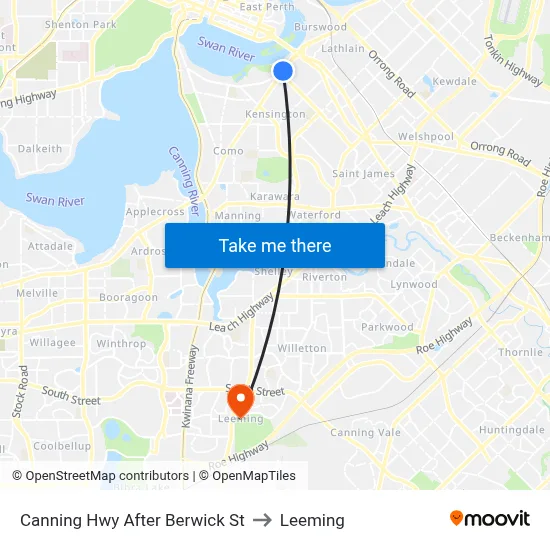Canning Hwy After Berwick St to Leeming map