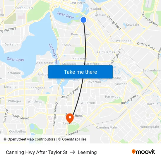 Canning Hwy After Taylor St to Leeming map