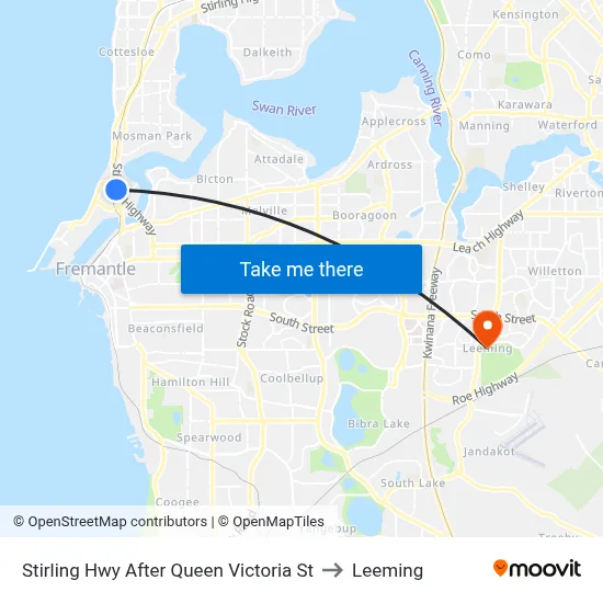 Stirling Hwy After Queen Victoria St to Leeming map