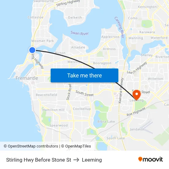 Stirling Hwy Before Stone St to Leeming map