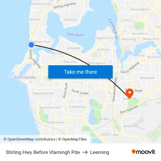 Stirling Hwy Before Vlamingh Pde to Leeming map