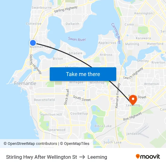 Stirling Hwy After Wellington St to Leeming map