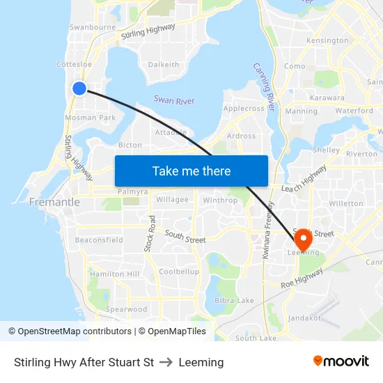 Stirling Hwy After Stuart St to Leeming map