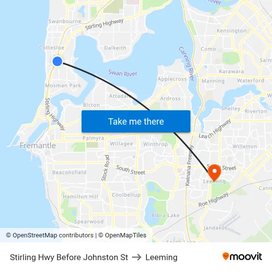 Stirling Hwy Before Johnston St to Leeming map