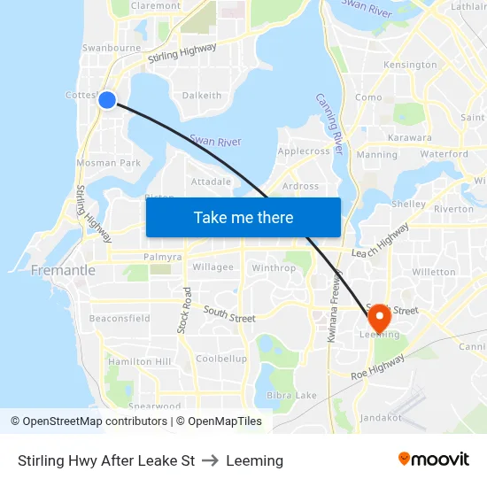 Stirling Hwy After Leake St to Leeming map
