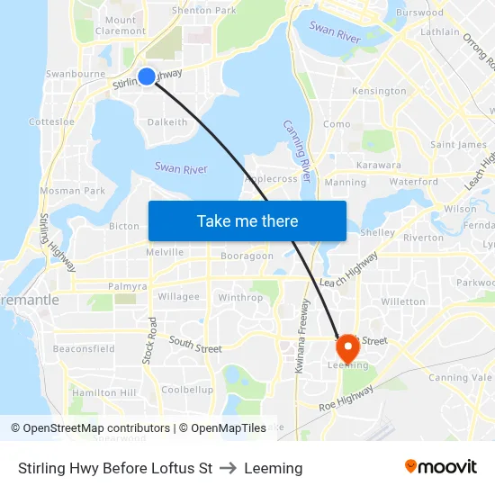 Stirling Hwy Before Loftus St to Leeming map