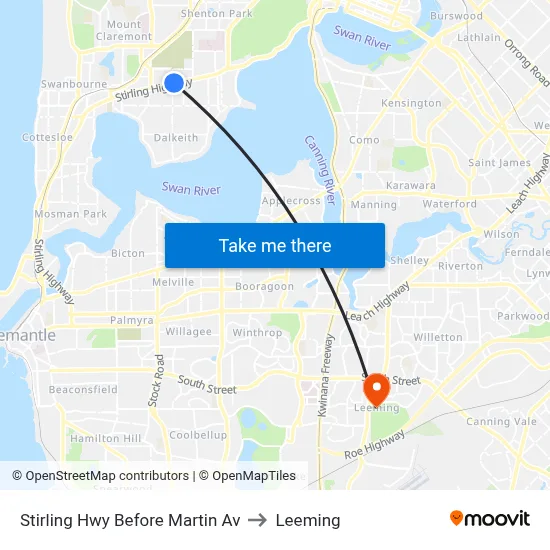 Stirling Hwy Before Martin Av to Leeming map