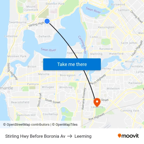 Stirling Hwy Before Boronia Av to Leeming map