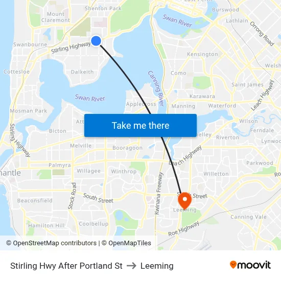 Stirling Hwy After Portland St to Leeming map