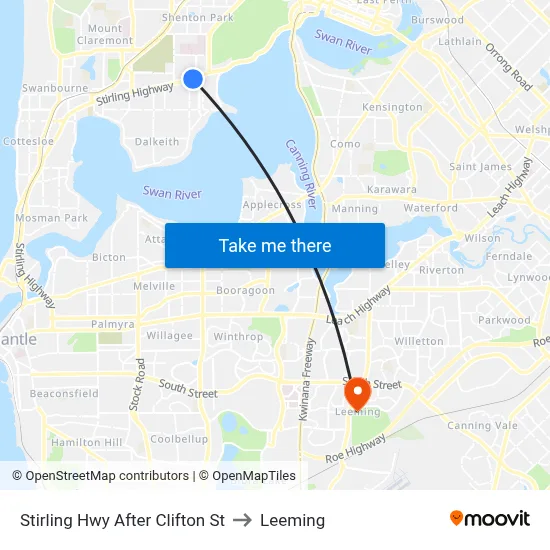 Stirling Hwy After Clifton St to Leeming map