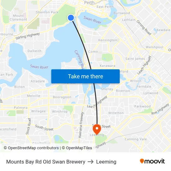 Mounts Bay Rd Old Swan Brewery to Leeming map