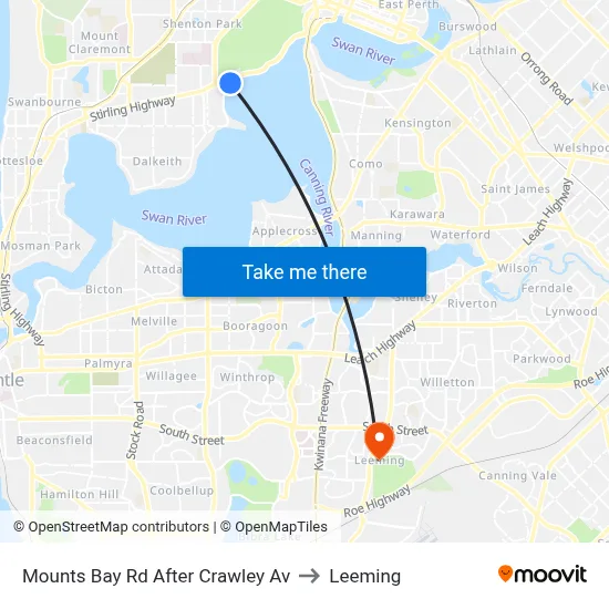 Mounts Bay Rd After Crawley Av to Leeming map