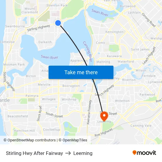 Stirling Hwy After Fairway to Leeming map