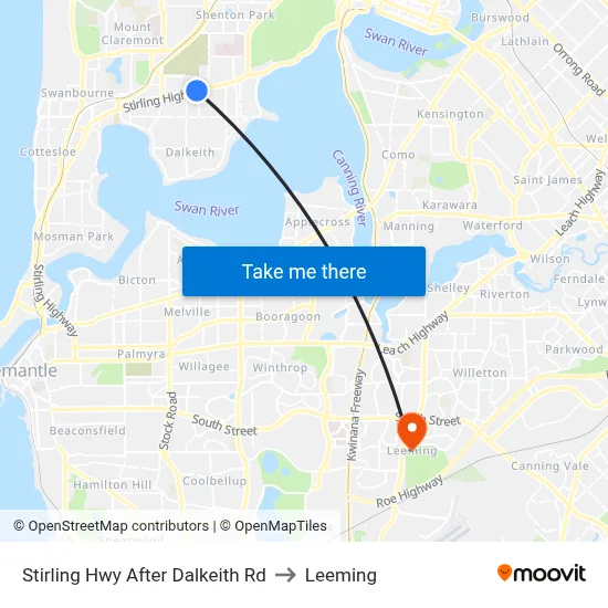 Stirling Hwy After Dalkeith Rd to Leeming map