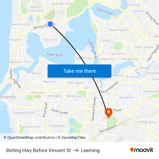Stirling Hwy Before Vincent St to Leeming map