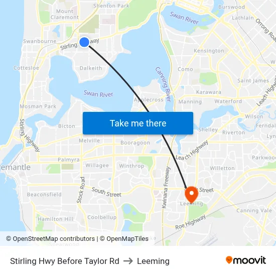 Stirling Hwy Before Taylor Rd to Leeming map