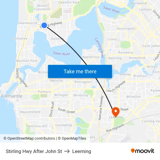 Stirling Hwy After John St to Leeming map