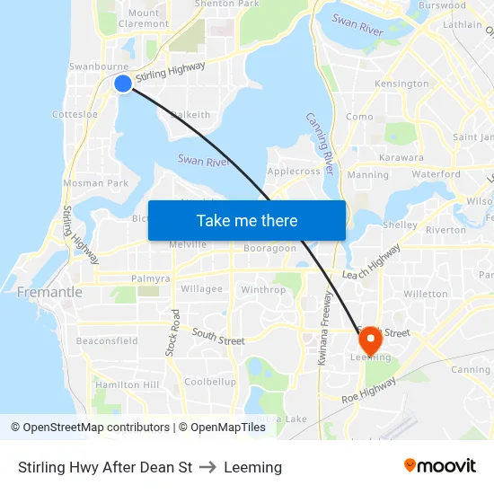 Stirling Hwy After Dean St to Leeming map