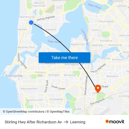 Stirling Hwy After Richardson Av to Leeming map