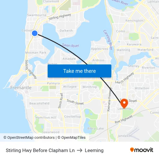 Stirling Hwy Before Clapham Ln to Leeming map