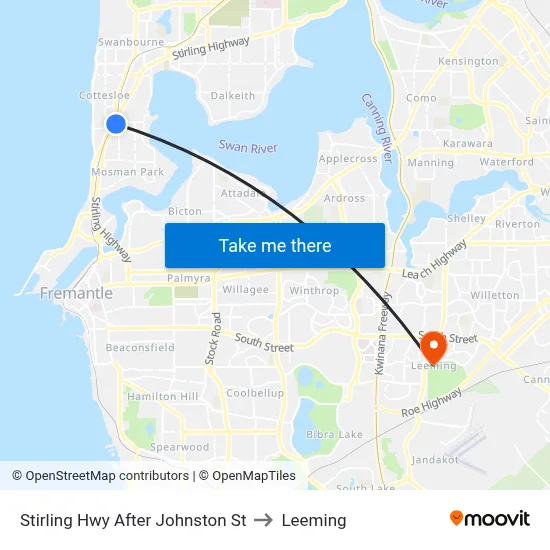 Stirling Hwy After Johnston St to Leeming map