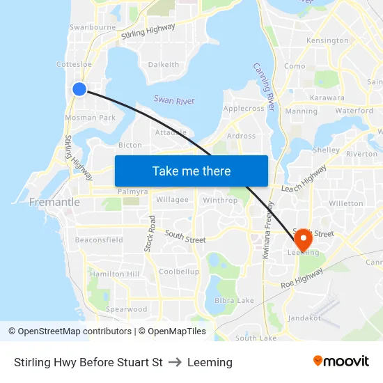 Stirling Hwy Before Stuart St to Leeming map