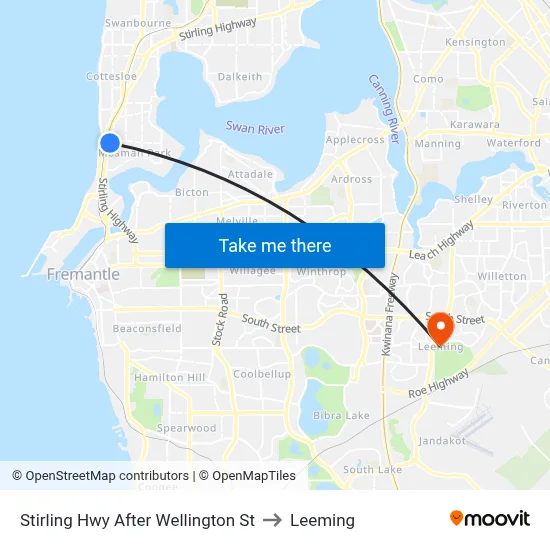 Stirling Hwy After Wellington St to Leeming map