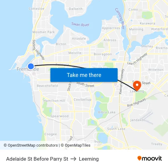 Adelaide St Before Parry St to Leeming map