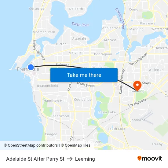 Adelaide St After Parry St to Leeming map