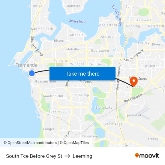 South Tce Before Grey St to Leeming map