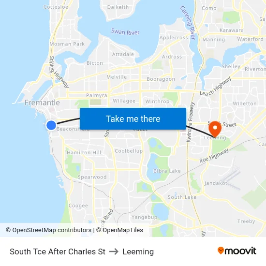 South Tce After Charles St to Leeming map