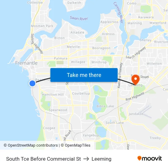 South Tce Before Commercial St to Leeming map