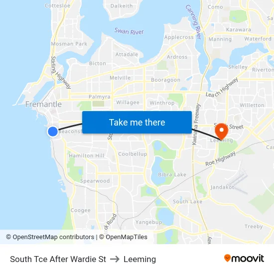 South Tce After Wardie St to Leeming map