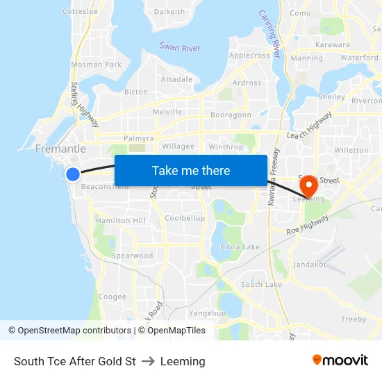 South Tce After Gold St to Leeming map