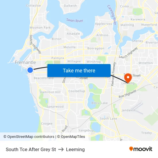 South Tce After Grey St to Leeming map