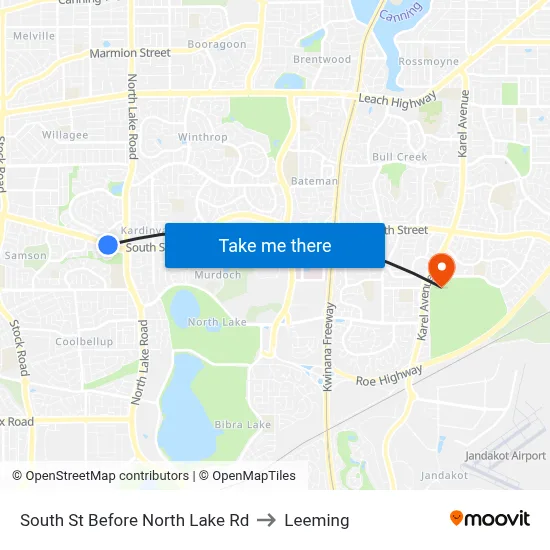 South St Before North Lake Rd to Leeming map