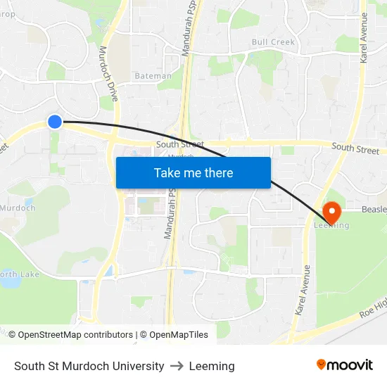 South St Murdoch University to Leeming map