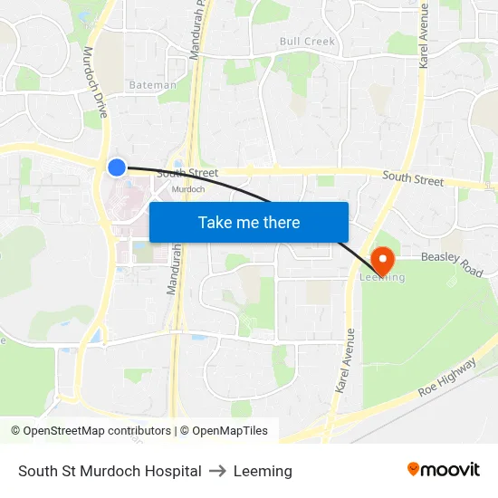 South St Murdoch Hospital to Leeming map
