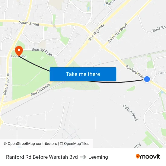 Ranford Rd Before Waratah Bvd to Leeming map