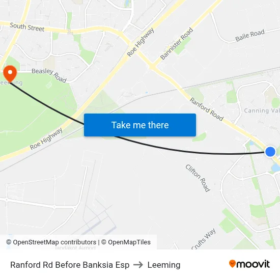 Ranford Rd Before Banksia Esp to Leeming map