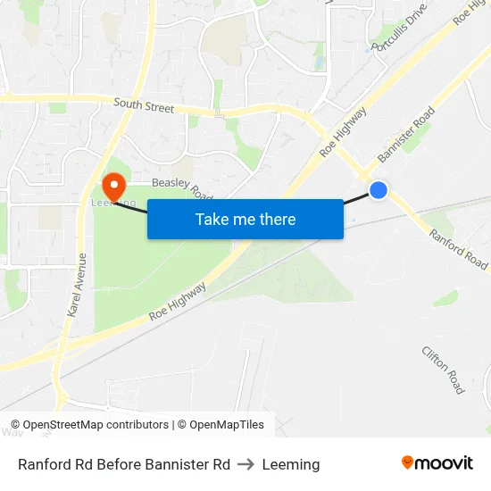 Ranford Rd Before Bannister Rd to Leeming map