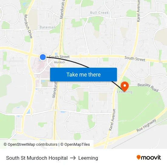 South St Murdoch Hospital to Leeming map