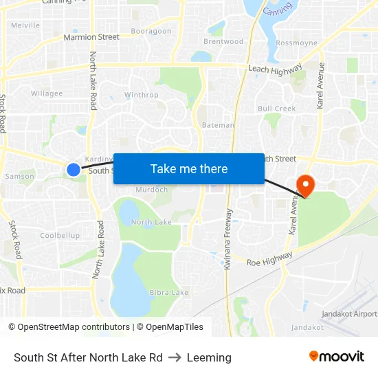 South St After North Lake Rd to Leeming map