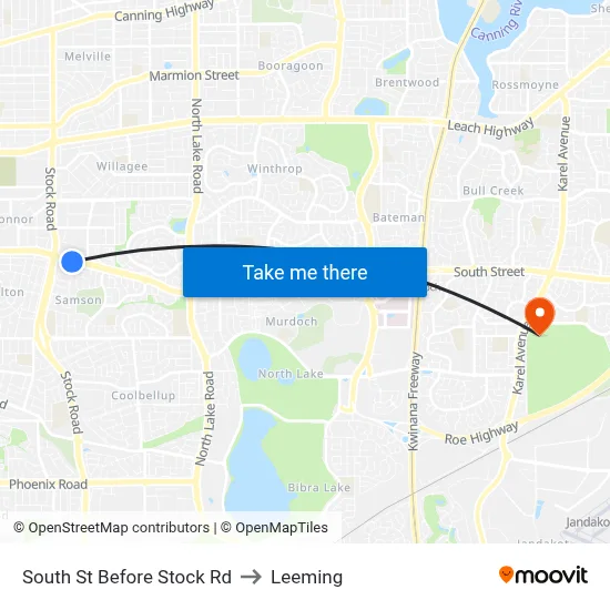 South St Before Stock Rd to Leeming map