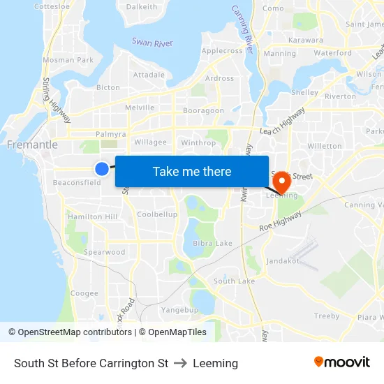 South St Before Carrington St to Leeming map